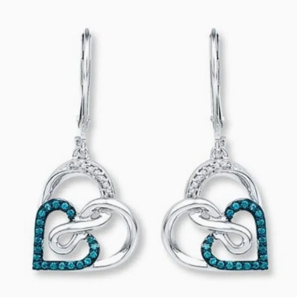 NWT Blue Crystal Infinity Heart Earrings - Picture 2 of 2